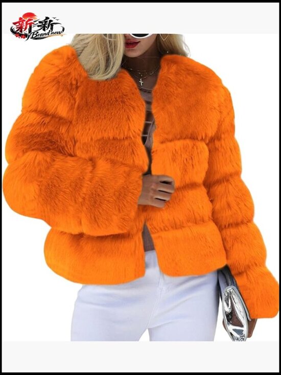 Jackets & Blazers - Warm Fluffy Cropped Puffer Jacket Faux Fur Coat Crop Parka Collarless Teddy